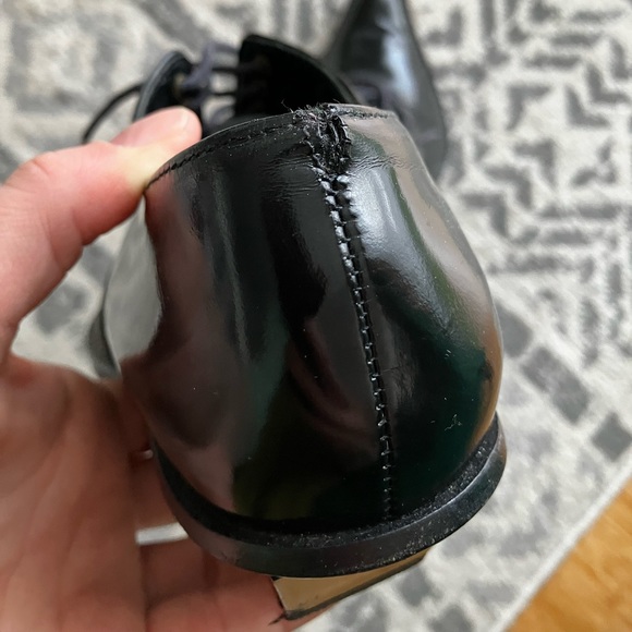 Robert Clergerie Black coated leather tapered toe lace up with geometric heel - Picture 13 of 14